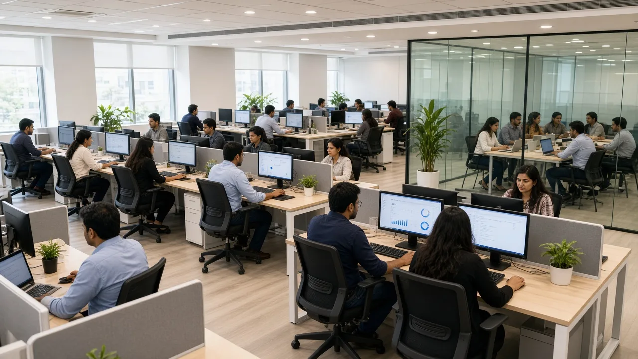 G-Rank agency workspace with cabins and team at work